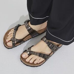 🆕 Birkenstock Gator Gleam Black Mayari Sandal Suede Footbed, Size 37 EU